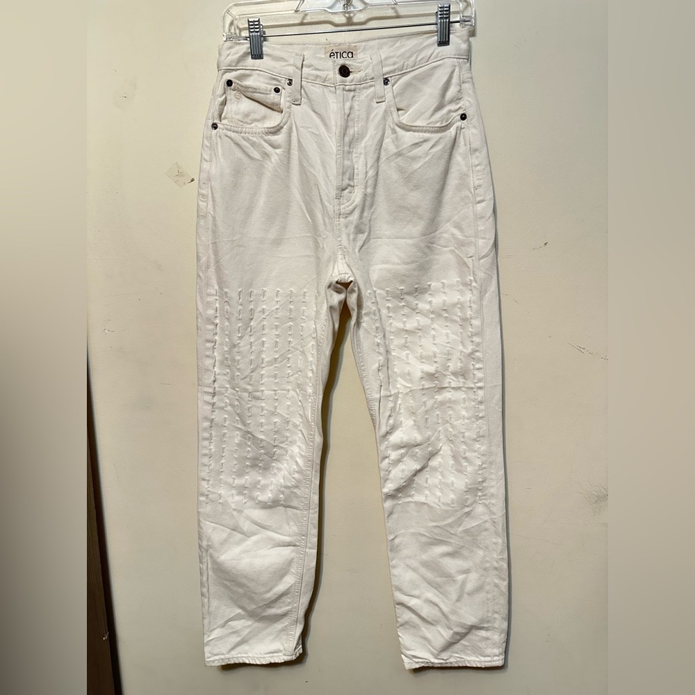 Ética Bryce High Rise Boyfriend Straight Leg White Laser Vortex Jean Size 26